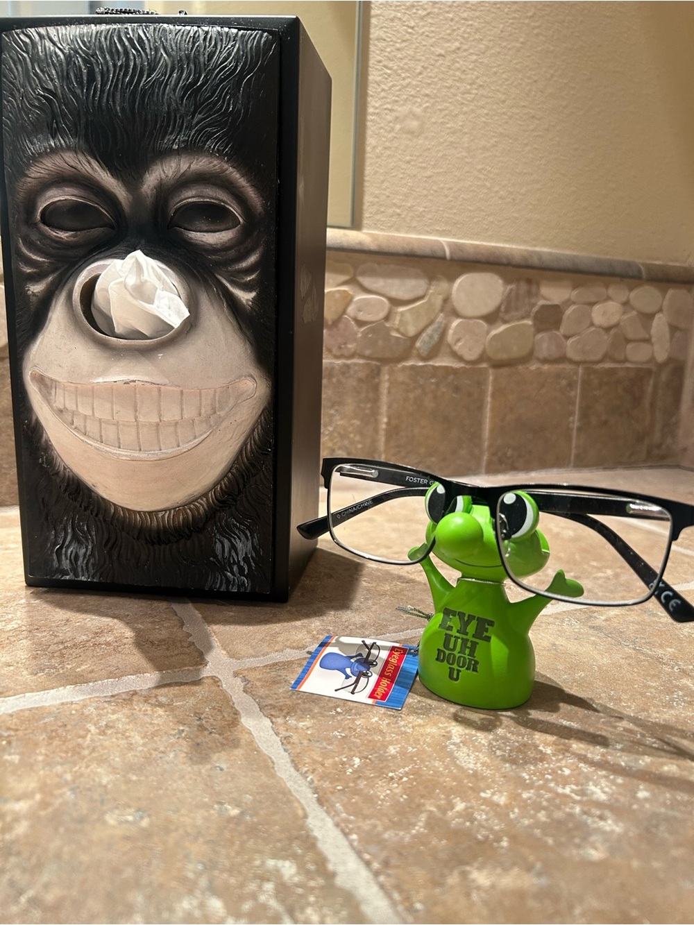 Monkey Face Tissue Holder with figurine eyeglass holder!